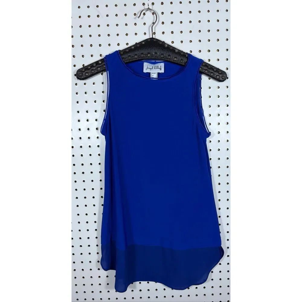 Joseph Ribkoff Royal Blue Stretch Knit Tank Layered Chiffon Trim size 2